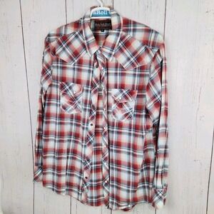 Rock‎ Roll Cowboy Pearl Snap Shirt Men Sz XL Red Plaid Long Sleeve Western